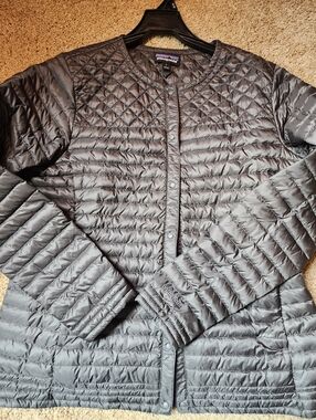 New Women Patagonia Grey Down Snap Jacket Sweater M L